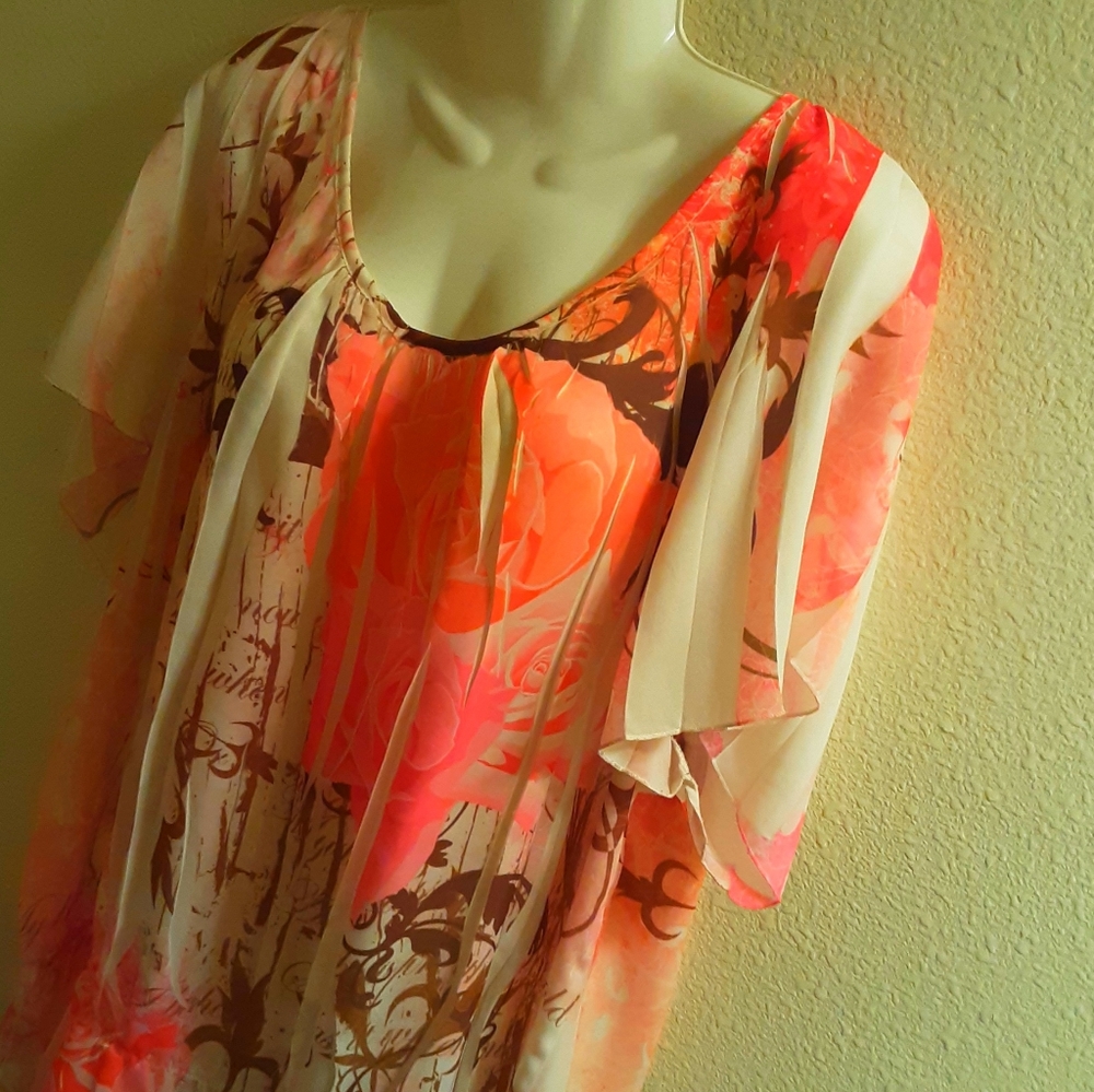 Cato Top Pink Floral Airbrush Peplum Hem Size 26/28W NWOT - Picture 5 of 15